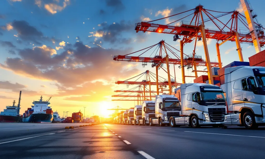Trucks staged at a port terminal for delivery